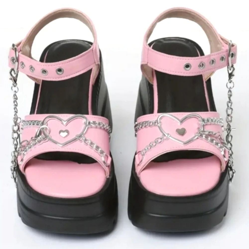 Pink Platform Sandals with Heart Accents Sz 6